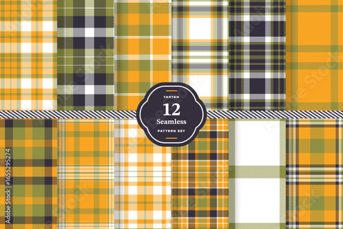 Drab, Mango and White seamless pattern set of 12