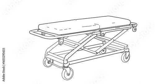 Object outline drawing of hospital stretcher medical gurney emergency bed transport equipment healthcare facility cart vector