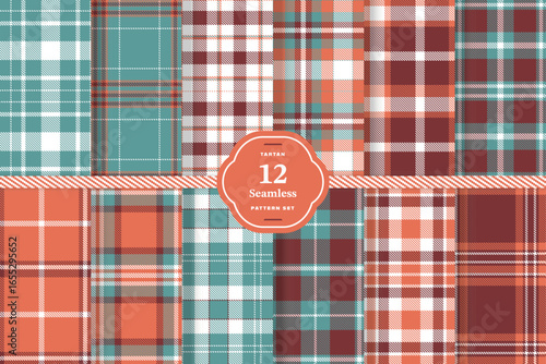 White, Dusty Teal and Terracota seamless pattern set of 12