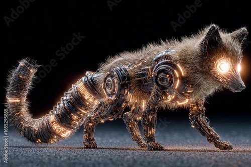 Glowing Neon Fox: A Futuristic Mechanical Marvel