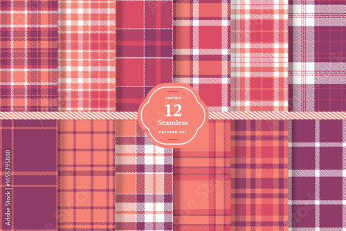 Salmon Pink, Bruise and White seamless pattern set of 12
