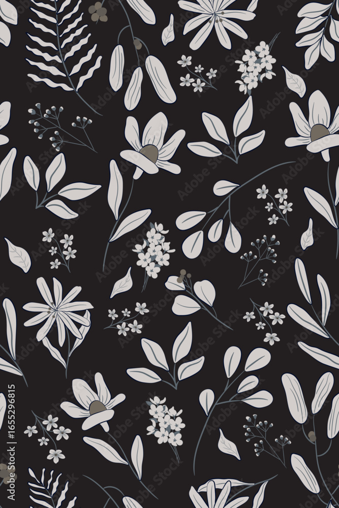 Fototapeta premium Flowers with Leaves Floral Abstruct Background Vector Design