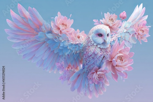 Surreal Owl with Flower-Shaped Feathers: A Magical Vision