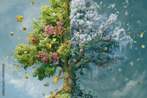 Seasons in Harmony: A Surreal Tree's Tale
