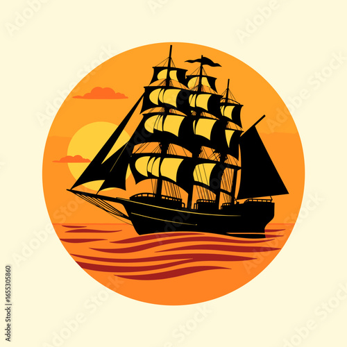 Silhouette of a tall ship sailing at sunset sailing ship