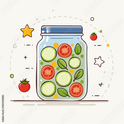 Colorful Glass Jar Filled With Fresh Vegetables