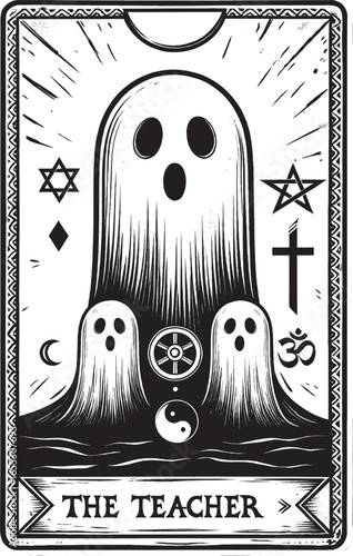 The Teacher Tarot Card Ghost with Spiritual Symbols