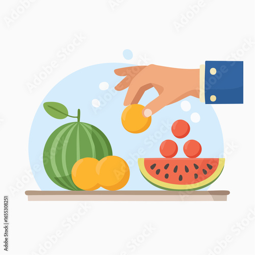 Hand Picking Colorful Fruits Illustration
