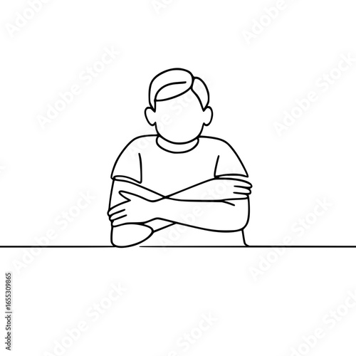 Minimalist Line Art Illustration of Person with Crossed Arms
