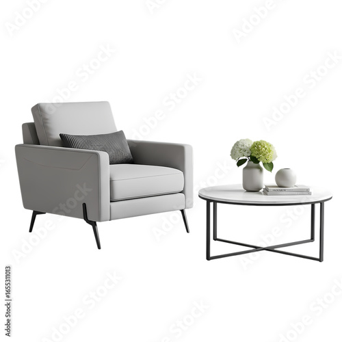 Modern Armchair and Round Coffee Table Interior Design