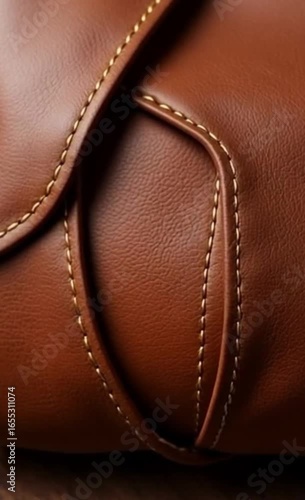Premium leather texture with golden stitching details.