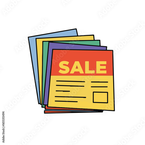Colorful promotional flyers with bold 'SALE' headline ready for marketing campaigns and advertising promotions to attract customers