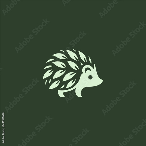 Porcupine forming a leaf silhouette logo in simple minimalist style.