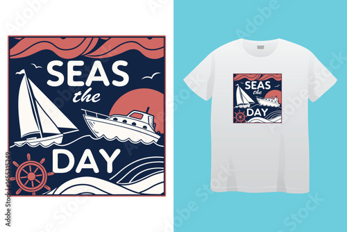 East Dock yachting company sailing team cute vintage vector print for children kid boy marine wear tee shirt