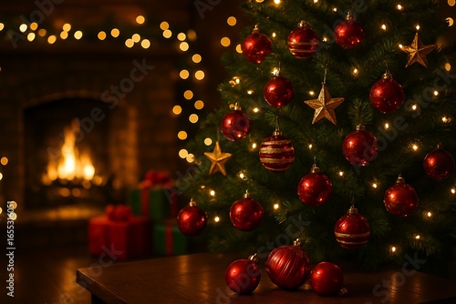 Warm Christmas Eve Scene with Decorated Tree and Fireplace Glow Reflecting Joyful Holiday Spirit and Cozy Home Atmosphere Promising Cherished Memories