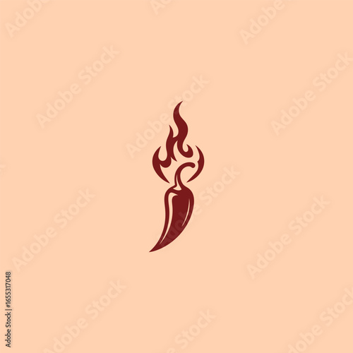 Abstract fire chili logo in bold and simple minimalist line art.