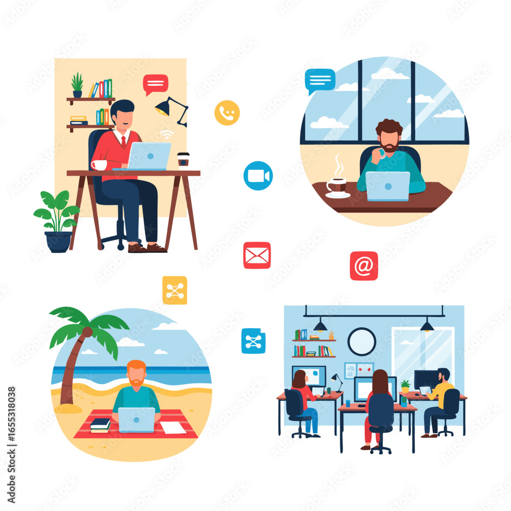 Fototapeta premium Remote Work and Digital Nomad Lifestyle Vector Illustration