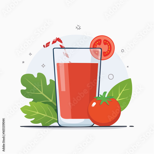 Glass Of Tomato Juice With Fresh Herbs