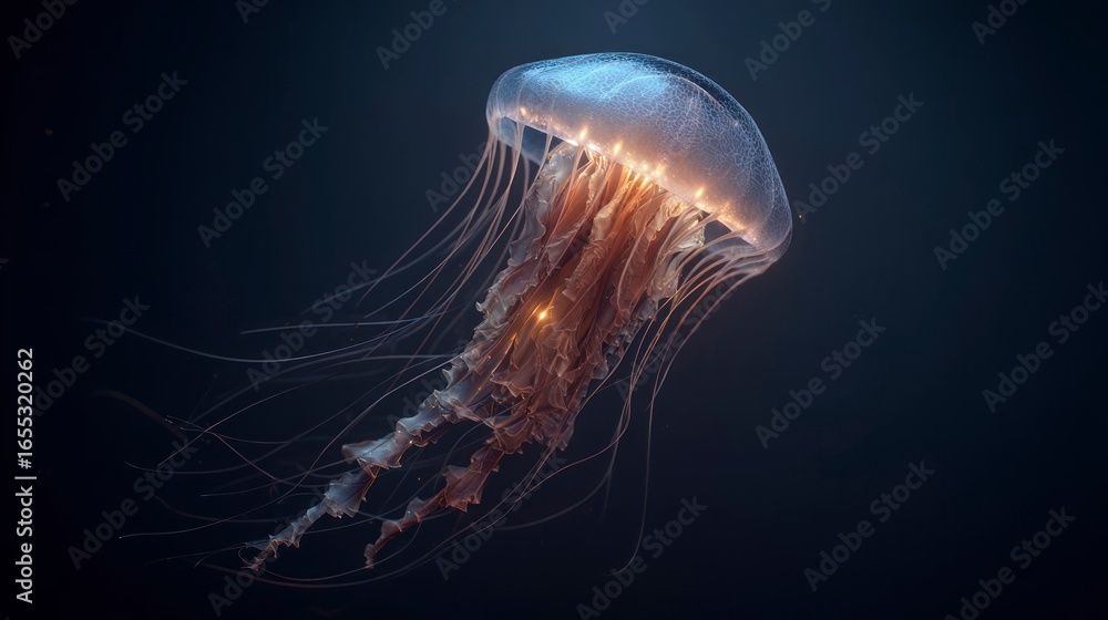 Fototapeta premium Bioluminescent jellyfish underwater