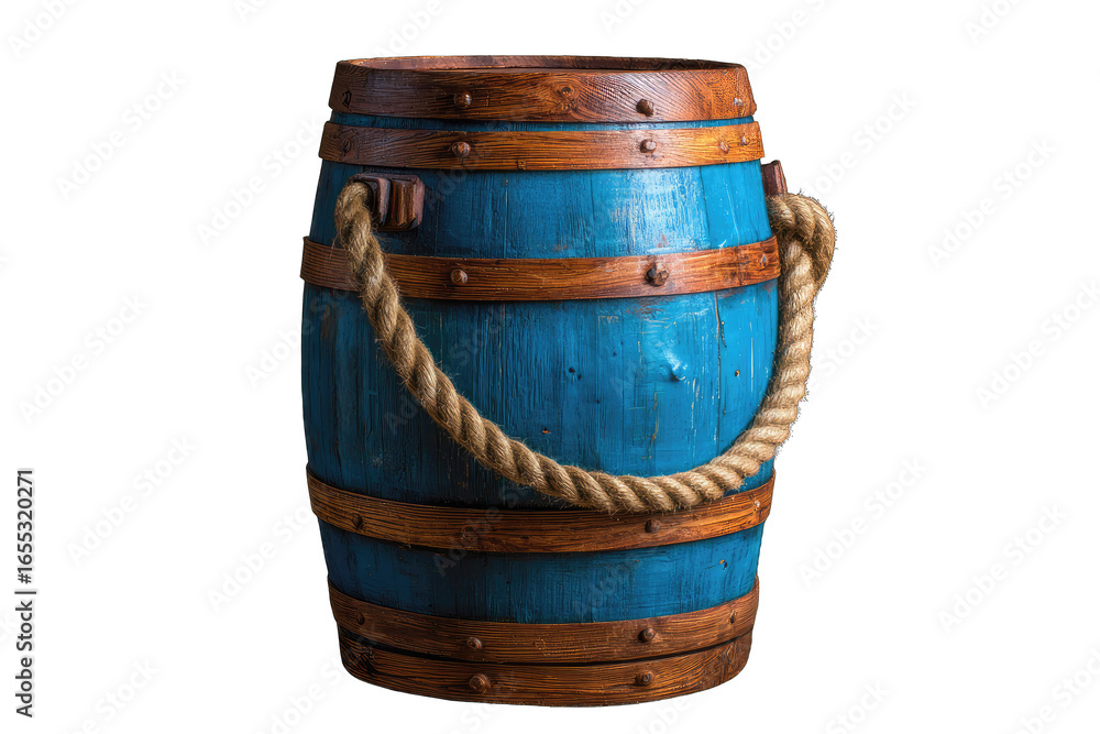 Fototapeta premium Antique wooden barrel with rope handle