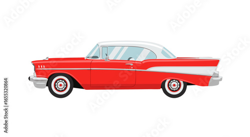 Vibrant Vector of a Classic Red Automobile, a Symbol of Automotive Elegance and Timeless Design, Representing an Era of Opulence and Advanced