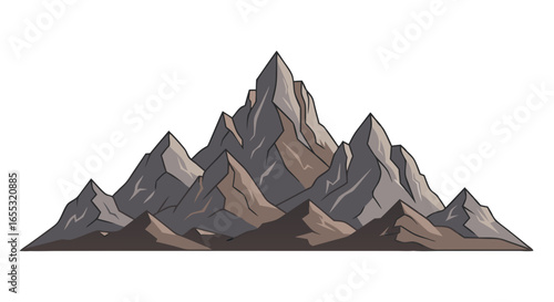 Stylized Mountain Range Illustration Depicting Rugged Peaks and Rocky Terrain Landscape Graphic