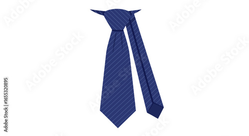 A stylishly designed blue striped tie on a plain white backdrop represents professionalism and fashion accessories isolated for promotional content
