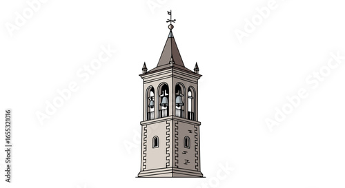 Isolated architectural rendering of a bell tower silhouette against a plain backdrop offering a symbolic architectural monument depiction