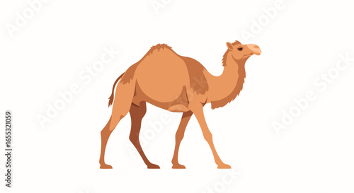 Elegant camel illustration standing against a bright white backdrop in a desert theme for design material