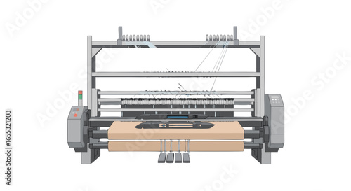 Detailed illustration showcasing intricate engineering of an automated weaving machine, highlighting precision and complexity in modern textile
