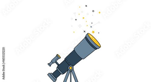 Illustration showcasing a telescope pointed towards distant stars evoking exploration and scientific discovery with its simple yet elegant design