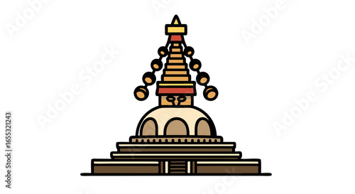 Stylized stupa illustration: A buddhist monument with tiered structure and decorative details conveying a sense of spirituality and peace