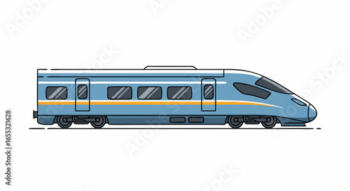 Modern blue streamlined train illustration depicting efficient high-speed travel with its sleek design and linear art style
