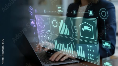 Modern logistics dashboard on laptop showing real-time shipping data for supply chain success