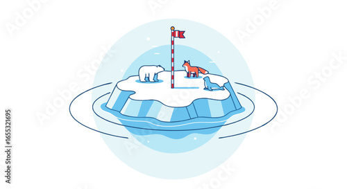 Arctic Inhabitants on Drifting Iceberg amidst a Changing Climate Depicting the Challenges and Coexistence of Wildlife in a Delicate Ecosystem