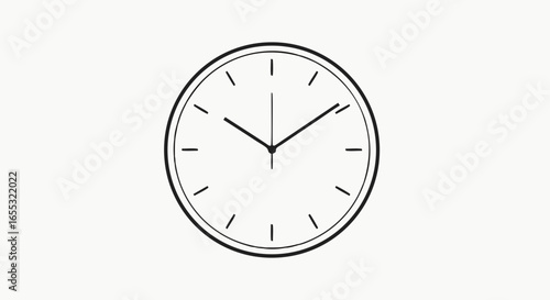 Monochrome Analog Clock Illustration Showing Twenty-Two Minutes Past Ten O'Clock Minimalist Design 160