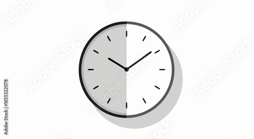 Sleek Timepiece Depiction: An Illustration of a Clock with Modern Shadow and a Clean Time Representation