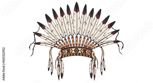 Native American Warbonnet Illustration: A Symbol of Heritage and Craftsmanship meticulously crafted headdress adorned with detailed feathers and