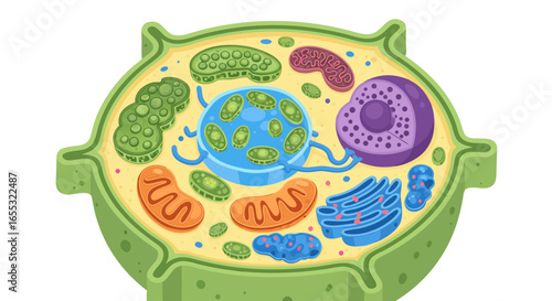 Detailed Plant Cell Illustration Showing Organelles Like Chloroplasts and Mitochondria Structure Diagram Visual Guide of Cellular Components Inside