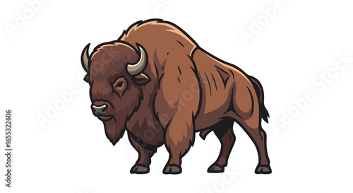 Majestic bison illustration with detailed shading, portraying wilderness and strength with defined outlines, perfect for wildlife themed designs