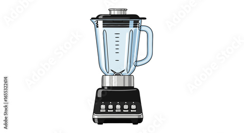 Sleek black blender appliance illustration ideal for culinary websites and recipe guides, showing blending capabilities and style that would appeal