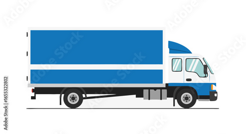 A vibrant blue and white delivery truck designed in a clean vector style illustrating transport and logistics concepts with clarity and simplicity