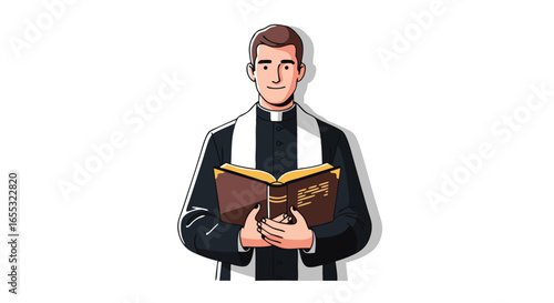 Cartoon illustration depicting a cleric reading a book with white background design vector drawing vector illustration