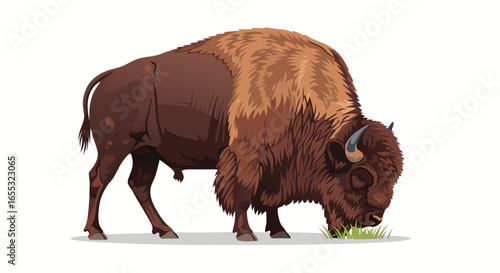 Stylized bison grazing, conveying serenity and the essence of wildlife with a detailed illustration capturing the spirit of the American West