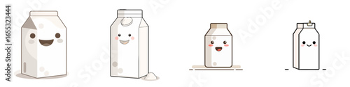Adorable cartoon milk cartons with happy faces bring joy and sweetness to your designs, perfect for food branding and playful content.