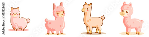 Adorable kawaii alpacas in pastel pink and peach hues, perfect for children's books and playful designs, bringing joy and sweetness to any project.