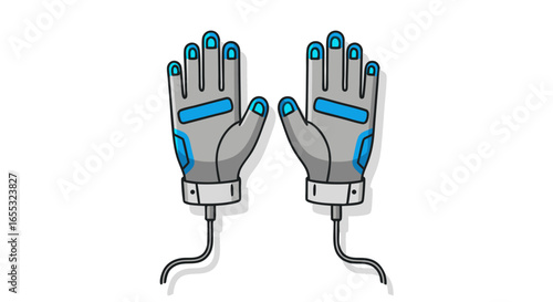 Stylized illustration of haptic gloves, emphasizing their technological design and immersive potential for virtual interactions and tactile feedback