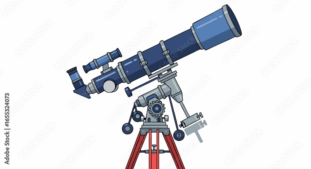 Fototapeta premium Illustration of a Refractor Telescope on a Tripod for Stargazing and Astronomy Exploration