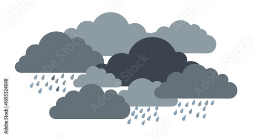 Stylized Rain Clouds with Varying Shades of Gray Conveying a Sense of Overcast Skies and Precipitation