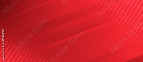 red background with dynamic half tone, creating an abstract design. The color palette includes shades like maroon, orange, and peach, adding depth to the visual. 